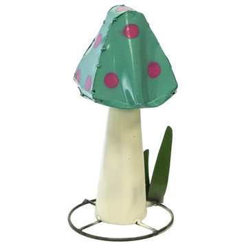 Turquoise Mushroom with Pink Polka Dots