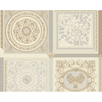 Textured Wallpaper Featuring Baroque Ornaments Squares, 387042