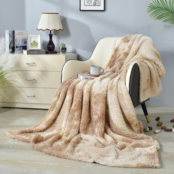 Ultra Soft Faux Fur Throw Blanket, Beige, 50" X 60"