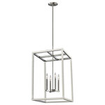 Generation Lighting Collection - Moffet Street Medium 4-Light Hall/Foyer, Brushed Nickel - The Moffet Street Collection offers a distinctive take on a rustic theme. Built in broad steel frames with hand-applied finish that mimics natural wood. This combination of rustic and urban fits comfortably in a wide variety of environments. The sharp, squared lines of the frame complement a wide variety of settings. The collection includes eight-light foyer, four-light foyer, one- light wall sconce, and a six-light island fixture. The Moffet Street Collection is available in three beautiful finishes Washed Pine, Brushed Nickel and Satin Bronze All fixtures are California Title 24 compliant and damp rated for use in sheltered, damp environments.
