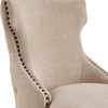 Lanaya Nailhead Trim Linen Upholstered Stool, Set of 2, Beige, 29" Bar