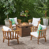 Lindsay Outdoor Acacia Wood 4 Seater Club Chairs and Fire Pit Set