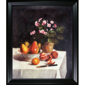 La Pastiche Still Life (Primroses, Pears) 1873 with Black Matte Frame, 25" x 29"