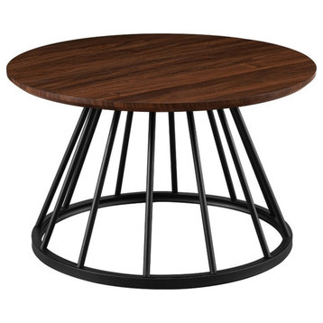 30" Modern Wood Coffee Table with Metal Caged Base - Dark Walnut/ Black