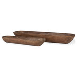 Mercana - Athena Set of 2 Extra Large Medium Brown Reclaimed Wood Trays - A set of two extra-long trays made of hand-carved reclaimed wood and finished in a medium brown.