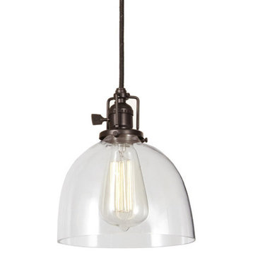 Light Pendant, Oil Rubbed Bronze Finish 7" Wide, Clear Mouth Blown Glass Shade