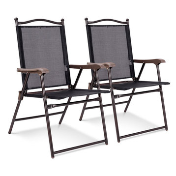 Costway Set of 2 Patio Folding Sling Back Chairs Camping Garden Beach Black