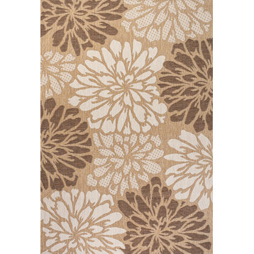Zinnia Modern Floral Textured Weave Indoor/Outdoor, Brown/Cream, 9x12