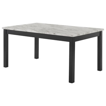 Elegant Dining Table, Straight Legs With Rectangular Faux Marble Top, White/Gray