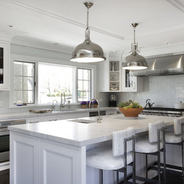 White Kitchen w/ Stainless Steel - Contemporary Great Room