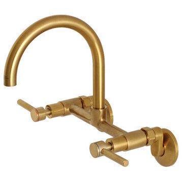 Kingston Brass Two-Handle Wall Mount Kitchen Faucet, Brushed Brass
