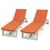 Tina Outdoor Acacia Wood Chaise Lounge and Cushion Sets, Set of 2, Orange
