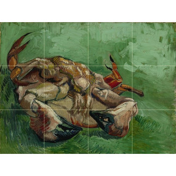 Tile Mural, Still Life A Crab On Its Back Ceramic Glossy
