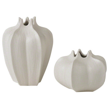 2-Piece Elegant Matte White Petals Fruit Mini Vase Set