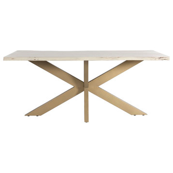 Modern Dining Table, Gold Metal Legs With Rectangular Hardwood Top, White