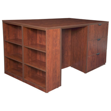 Legacy Stand Up 2 Lateral File/ 2 Desk Quad with Bookcase End- Cherry