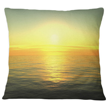 Brilliant Yellow Sunrise over Waters Beach Photo Throw Pillow, 16"x16"