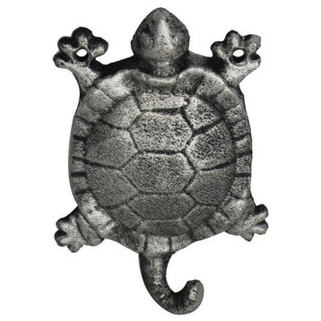 Rustic Silver Cast Iron Turtle Hook 6'', Decorative Turtle, Cast Iron Wall Ho