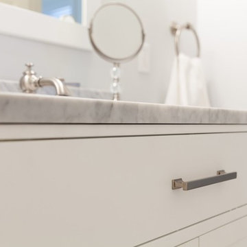 White Shaker Bathroom Vanity with Marble Countertop Detail – Beverly MA