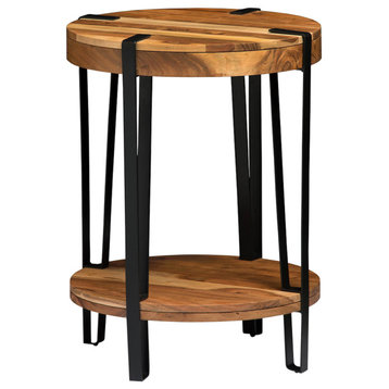 Ryegate Natural Solid Wood, Metal Round End Table, Natural