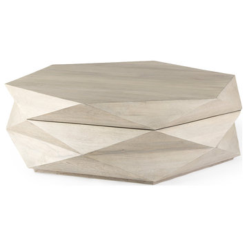 Arreto 48Lx48Wx15H Solid Wood Hexagonal Storage Coffee Table, Natural