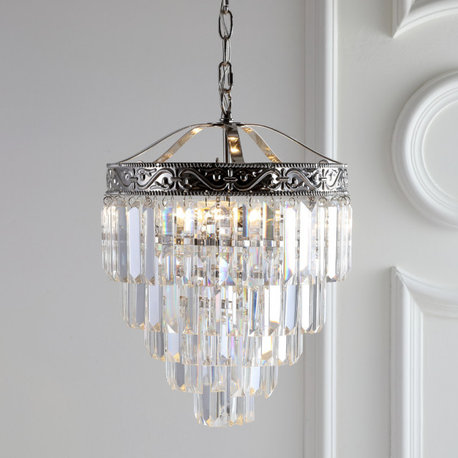 Wyatt 2-Light Crystal LED Chandelier, Polished Nickel/Clear, Width: 12"