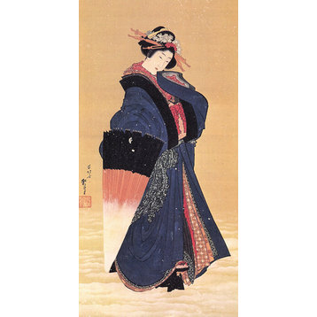 Beauty With Umbrella In The Snow by Katsushika Hokusai, art print