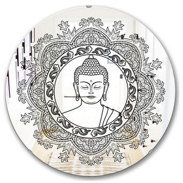 Designart Stenciled Buddha Mandala Traditional Round Wall Mirror, 32x32