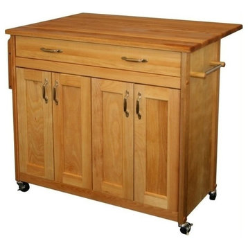 Bowery Hill Hardwood Drop Leaf Mid-Sized Kitchen Island in Brown