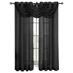 Abripedic - Abri Grommet 5-Piece Window Treatment Set, Black, Panel Size: 100"x84", Valance: - Add an opulent and deluxe look to almost any room in the house with this Grommet Sheer Curtain Panels by Abripedic. With several different sizes available, these curtains accommodate a variety of window types. Opt from the seven delightful different colors available that perfectly complements any room. Have an informal appearance with the panels only or add more elegance with one or more waterfall valances. Add the valance scarf to complete the look. See-through and delicate, the Abripedic Grommet Crushed Sheer Curtain Panel looks dreamy blowing in the breeze. These long, sheer curtains can be hung alone or under solid drapes.
