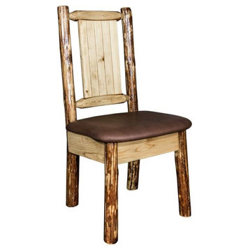Montana Woodworks Glacier Country Solid Wood Side Chair with Elk Design in Brown