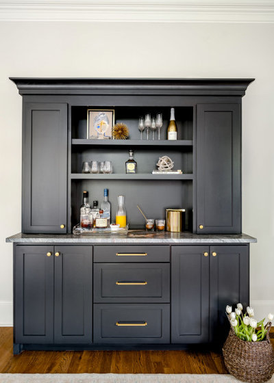 Transitional Home Bar by Delphinium Design