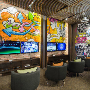 Inspiration for a contemporary home theater remodel in Tampa