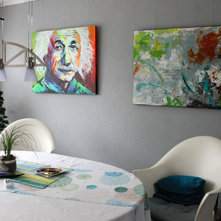 ドルトムントの中サイズのコンテンポラリースタイルのLDKの画像 (グレーの壁、暖炉なし)