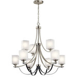 Kichler Lighting - Kichler Lighting 52277NI Tula - Nine Light 2-Tier Chandelier - Select styles with distinctive square glass shadesTula Nine Light 2-Ti Brushed Nickel Satin *UL Approved: YES Energy Star Qualified: YES ADA Certified: n/a  *Number of Lights: Lamp: 9-*Wattage:75w A19 bulb(s) *Bulb Included:No *Bulb Type:A19 *Finish Type:Brushed Nickel
