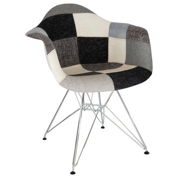 LeisureMod Willow Fabric Accent Chair Chrome Eiffel Base, Patchwork