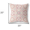 20" X 20" Pink And White Broadcloth Floral Throw Pillow