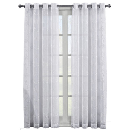 Andora Set of 2 PC Grommet-Top Sheer Panels, White, 108"x63"