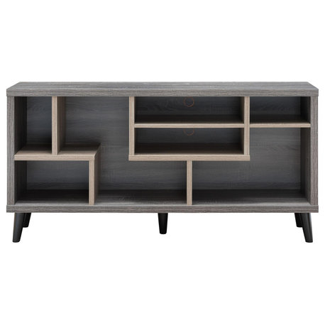 Furniture of America Nahmene Mid-Century Wood 7-Shelf TV Stand in Gray