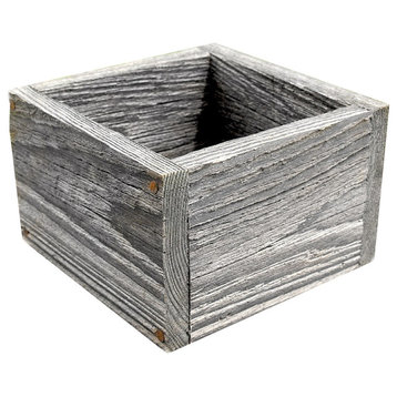 Square Rustic Farm Planters Box, Tall Version, Natural Weathered, 12"
