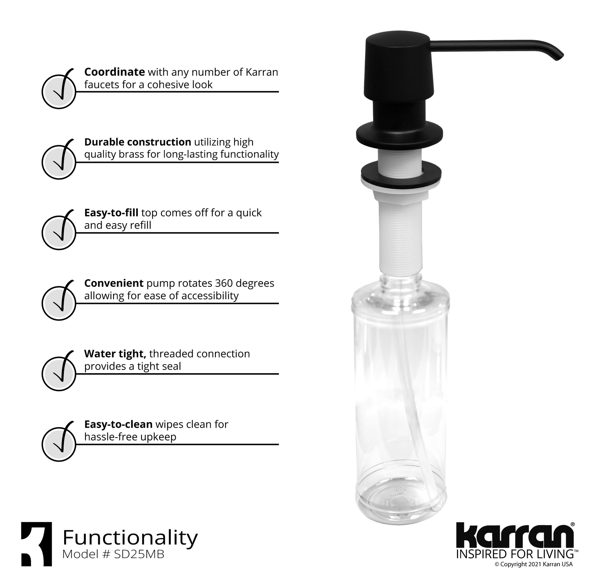 Karran 1-Handle Pull-Down Kitchen Faucet With Soap Dispenser, Matte Black