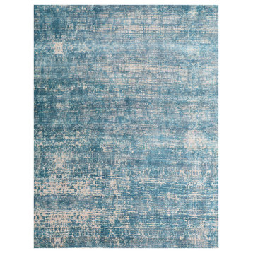 Reflections Handmade Hand Loomed Bamboo Silk and Cotton Teal Area Rug, 6'x9'