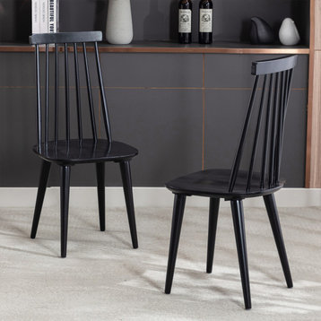 Farmhouse Spindle Wood Dining Chairs Set of 2, Black