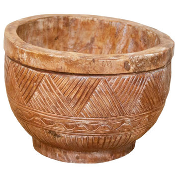 Rustic Carved Wood Food Bowl