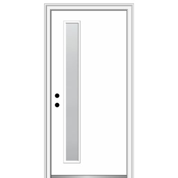 36"x80" 1 Lite Frosted Right-Hand Inswing Primed Fiberglass Door, 6-9/16"