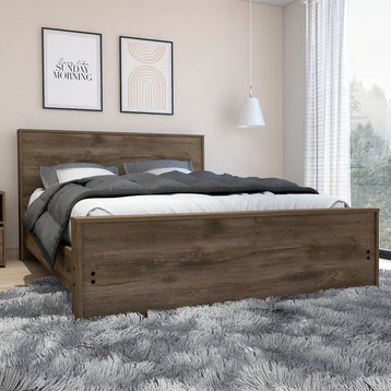 Full Size Engineered Wood Bed Frame For Bedroom,Dark Brown