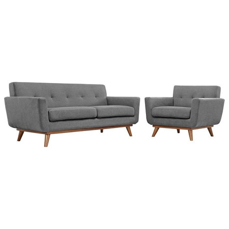 Modway Engage Modern Fabric 2-Piece Sofa Set in Expectation Gray