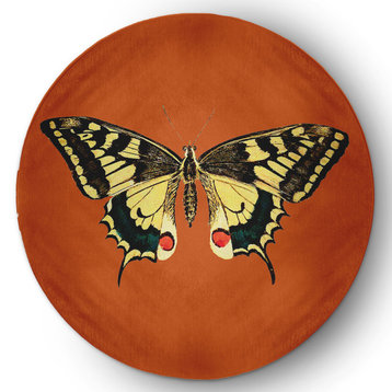 Rare Swallowtail Butterfly Novelty Chenille Area Rug, Perfect Orange, 5' Round