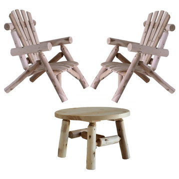 Cedar Log Patio Lounge Chair With Round Table, 3-Piece Set
