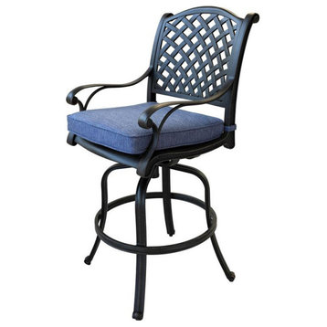 Stinson Bar Stool With Cushion, All-Weather Furniture, Set of 2, Navy Blue